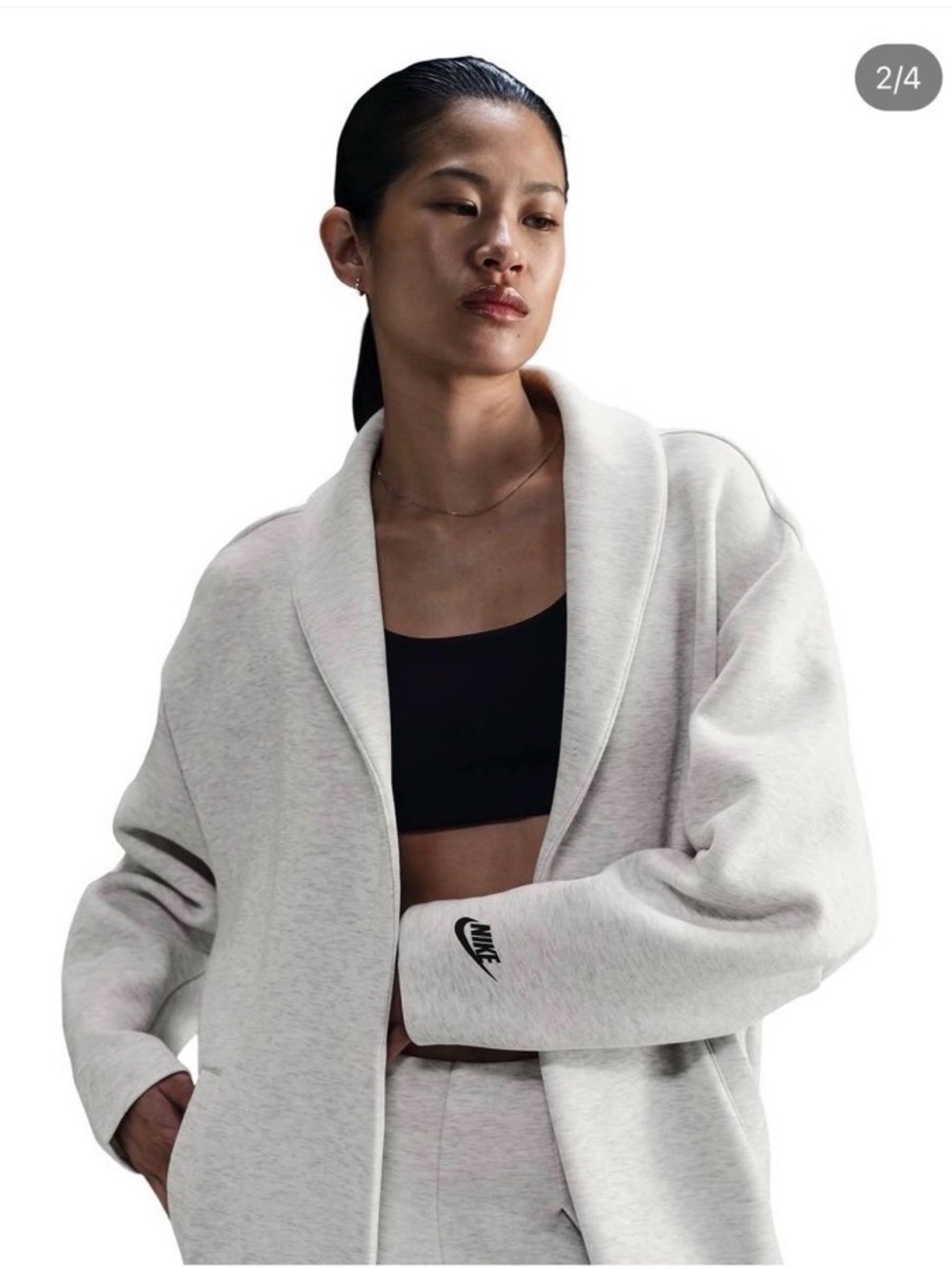 Nike long open-front coat in light gray. Size M - Picture 3 of 4